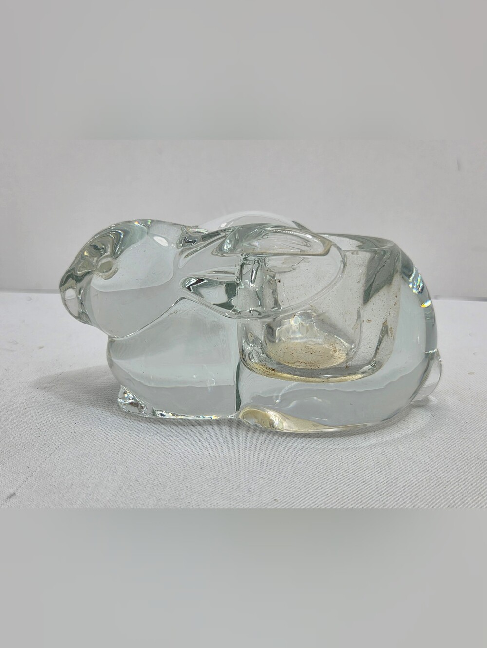 Vintage Indiana Glass Clear Crystal Bunny Rabbit Votive Tealight Candle Holder